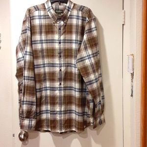 Men's long sleeve Eddie Bauer shirt, extra large tall, brown, tan, blue